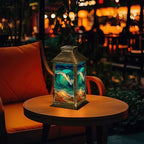 Solar Lantern Intricate Stained Glass Window Beach Waves Sunset Amber Glow Outdoor Waterproof Garden Hanging Lantern Solar Powered Lighting Outside Table Lamp for Patio Deck Camping 1 Pack - Image 7