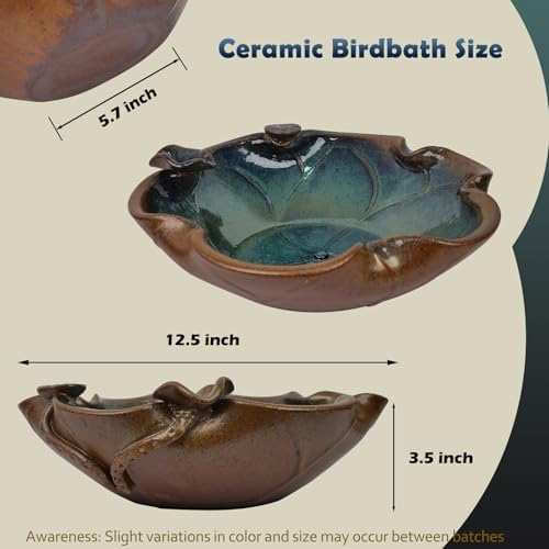 Ceramic Bird Bath and Feeder, Heavy Duty 12.5-Inch Ground Feeding Bowl, Wildlife Water Station for Squirrel Bird Rabbit Bee - Garden, Yard, Balcony Décor - Image 5