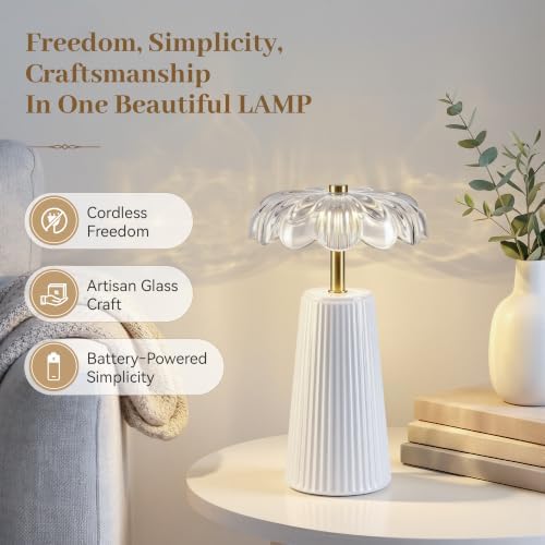 Battery Operated Lamp, Cordless Table Lamp with Timer, White - Image 4