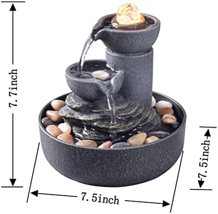 GOSSI Tabletop Water Fountain 2-Tier Indoor Waterfall Fountain with LED Light, Cobblestone & Glass Rolling Ball, Soothing Meditation Sounds for Office & Home Decor - Image 2