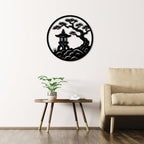 Japanese Garden Pagoda Scene Metal Wall Art Metal Outdoor Decor Metal Signs Minimalist Aesthetic Elegant Wall Decor Home Decoration for Living Room Bedroom Zen Style Centerpiece (Black,16inch) - Image 4