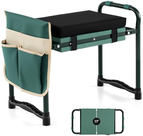GIANTEX Garden Kneeler & Seat, Heavy-Duty Garden Bench, Green with 1 Bags by Giantex