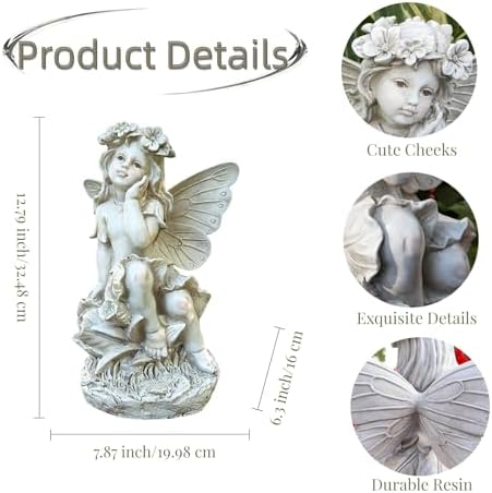 12.8" Flower Fairy Garden Statue, Lovely Outdoor Angel Figurine - Image 4