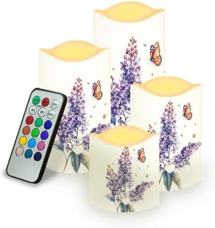 Purple Lavender Flameless Candles with Remote Timer Battery Powered LED Candles Color Changing Pillar Electric Fake Candles Bulk for Indoor Outdoor Home Table Decoration Set of 4 by Uorisanigo