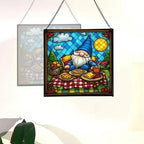 Baking Gnome Picnic Stained Glass Suncatcher – Square Hanging Window Panel for Home or Greenhouse – Whimsical Glass Art Gift for Garden Lovers, Christmas, Halloween, Father Days VW9vGA - Image 4