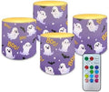 Halloween Ghost Bat Print Battery Operated Flameless Candles with Remote and Timer Flameless LED Pillar Candles for Banquet Party Home Decorations 4 Pack Tea Lights Bulk by Merkmak