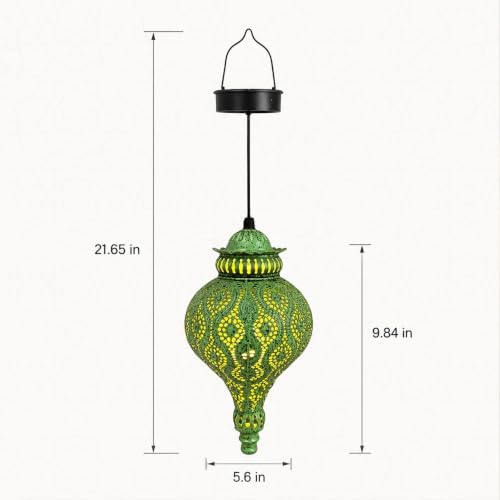 Moroccan Solar Lanterns Outdoor Hanging Garden Decor (2 Pack, Green) - Image 7