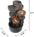 Cheng Pin 28'' Tall Outdoor Water Fountain, 3 Tiers Stacked Stones Cascading Bowl Fountain, Relaxing Waterfall Flow Water Feature for Garden Lawn Yard, Outdoor Decor - Image 4