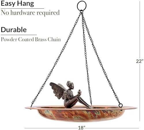 Good Directions Hanging Fired Copper Bird Bath with Fairy for Outside Backyard, Outdoor, Patio, Garden, Birdbath Gift for Bird Lovers Watchers, Large 18" Copper - Image 6