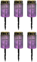 Poceacles Cross Solar Lights Pack of 6 Waterproof Solar Garden Lights Cemetery Solar Outdoor Lights Outdoor Stake Automatic Solar Lantern for Cemetery Grave Decoration, Cross Galaxy Violet by Poceacles