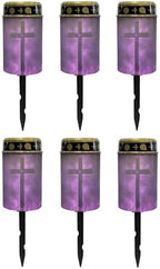 Poceacles Cross Solar Lights Pack of 6 Waterproof Solar Garden Lights Cemetery Solar Outdoor Lights Outdoor Stake Automatic Solar Lantern for Cemetery Grave Decoration, Cross Galaxy Violet by Poceacles
