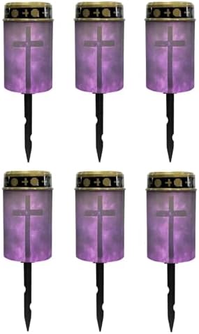 Poceacles Cross Solar Lights Pack of 6 Waterproof Solar Garden Lights Cemetery Solar Outdoor Lights Outdoor Stake Automatic Solar Lantern for Cemetery Grave Decoration, Cross Galaxy Violet by Poceacles