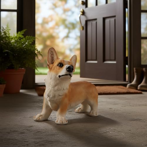 Elenon Dog Garden Statue Decorative for Yard, Brown Corgi Figurines Home Lawn Decor, Patio Kitten Tuxedo Statues Pets Memorial Ornament for Dog Lovers - Image 4