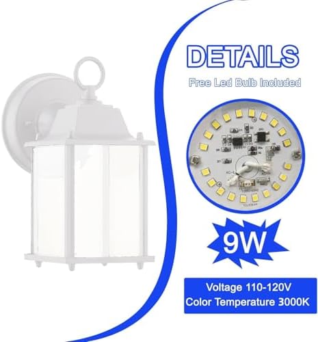 WISBEAM White Outdoor LED Wall Lantern, 2 Packs Outdoor Porch Light Fixture, Aluminum Housing Plus Glass, Wet Location Rated, ETL Qualified, 3000K - Image 5
