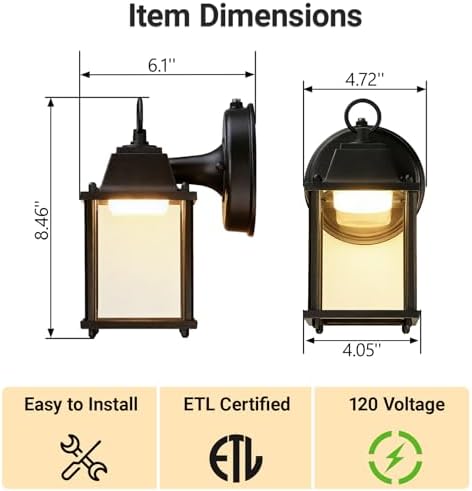 LIT-PaTH Outdoor Wall Light Dusk to Dawn, Aluminum, LED 3000K, Black 2 Pack - Image 6