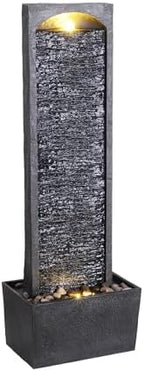 Teamson Home 38.5" Faux Slate Outdoor LED Waterfall Fountain, Gray/Black - Image 6