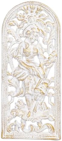 Sungmor Vintage Cast Iron Wall Plaque,Antique Style Ornate Woman & Floral Decorative Artwork,Rustic Farmhouse Wall Hanging for Living Room,Entryway Decor,White and Gold Finish by Sungmor