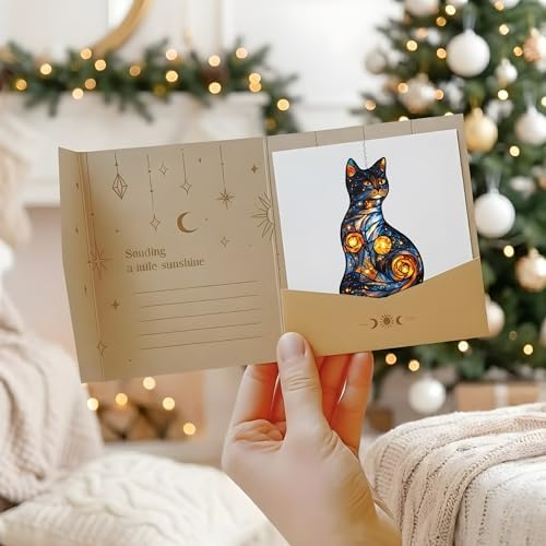 Galaxy Cat Acrylic Suncatcher 12 Inches, Halloween Decoration Indoor Outdoor, Bedroom Porch Decor, Stained Glass Effect Window Hanging, Celestial Black Cat Ornament, Mystical Gift for Her Mom - Image 5