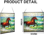 Dark Bay Thoroughbred Horse galloping along wind-cut shore Square Suncatcher – Stained Glass Style Window Panel with Pastoral Scene, Custom Decorative Hanging Art for Equestrian Home, Christmas EXx6QH - Image 2