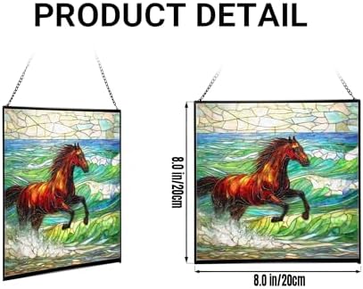 Dark Bay Thoroughbred Horse galloping along wind-cut shore Square Suncatcher – Stained Glass Style Window Panel with Pastoral Scene, Custom Decorative Hanging Art for Equestrian Home, Christmas EXx6QH - Image 2