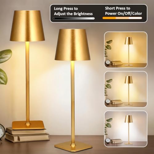 Retisee 2 Pack Cordless Table Lamp Portable Rechargeable Lamps, Gold - Image 3