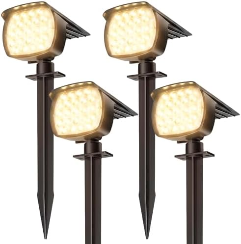 Solar Spot Lights Outdoor, 3 Modes 2-in-1 IP65 Waterproof 4 Pack Spotlights by Etetale