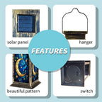Solar Lantern Moon Stars Stained Glass Window Shades Blue Gold Outdoor Waterproof Garden Hanging Lantern Solar Powered Lighting Outside Table Lamp for Patio Deck Camping 1 Pack - Image 4