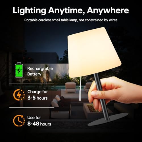 Gewiny Solar Table Lamp for Outside Patio Solar Lamp Outdoor Lamp Waterproof with Light Sensor,Dimmable Warm White+RGB LED Rechargeable Lamps Cordless Battery Operated Table Lamp （Black） - Image 4
