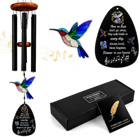 Hummingbird Memorial Wind Chimes for Outside with Adjustable Sound & Mute Option, in Memory Wind Chimes for Outside, Bereavement Remembrance Gift for Mother, Dad, Husband, Loved One by Kemprolix
