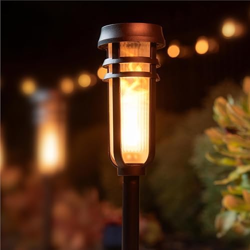 FoxFlame Metal Solar Torch Lights, Solar Tiki Torches, Patented Fire Effect by FoxFlame