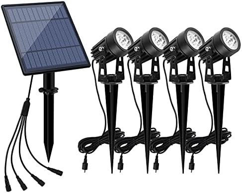 APONUO Solar Spotlights Landscape Lights Low Voltage Outdoor Solar Spotlight IP65 Waterproof 9.8ft Cable Auto On/Off with 4 Cool White for Outdoor Garden Yard Landscape Downlight (4-in-1) by APONUO