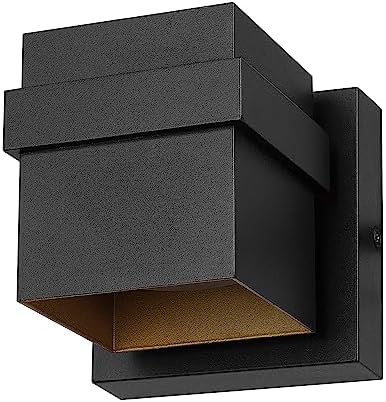 Globe Electric 60000022 11.5W LED Integrated Outdoor Wall Sconce, Matte Black, Gold Accent, 400 Lumens, 3000 Kelvins, 90 CRI, Front or Back Porch Decor, Modern Minimalist Exterior Lighting by GlobeElectric