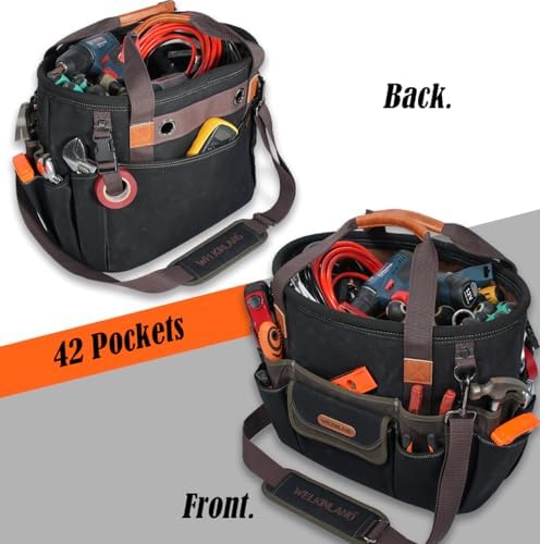 WELKINLAND 42-Pockets Electrician Tool Tote,16" Open Top HVAC Tool Tote Bag - Image 4