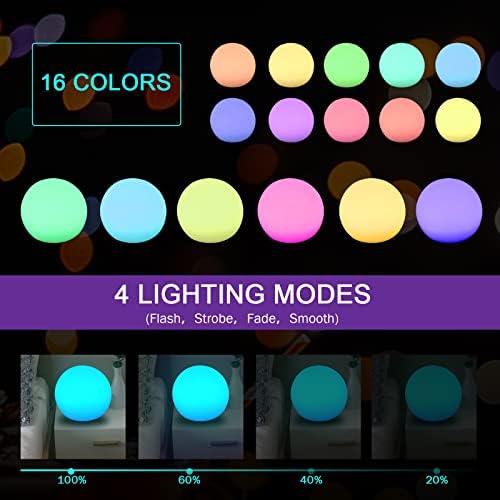 4-Pack 3-Inch Rechargeable LED Orb Lights – 16 Color Glow Spheres, 4 Modes, Waterproof Ambient Lighting Balls, Glowing Orbs for Indoor, Outdoor, Pool, Room, and Patio Decor - Image 5