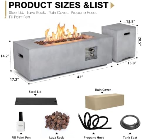 42'' Outdoor Propane Fire Pit Table Set w/Tank Cover Table - Image 2