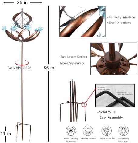 Wind Spinners Outdoor Metal - 86" Height Extra Large Kinetic Wind Spinner Sculpture for Yard and Garden, Ideal Gifts for Birthday, Anniversary and Housewarming - Image 5
