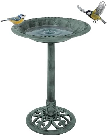 Pure Garden Antique Style Outdoor Bird Bath, Patina Green by PureGarden