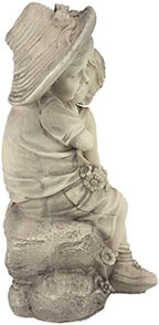 Design Toscano Boy and Girl Garden Decor Statue ,14 Inch, Polyresin, Antique Stone - Image 3