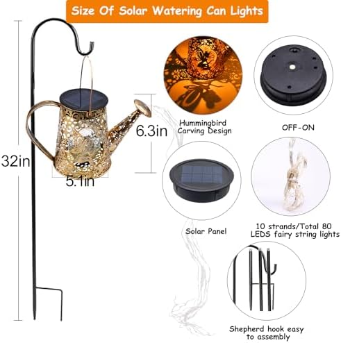 2 pack Solar Watering can with Lights,Fairy Pattern +Hummingbird Pattern - Image 2