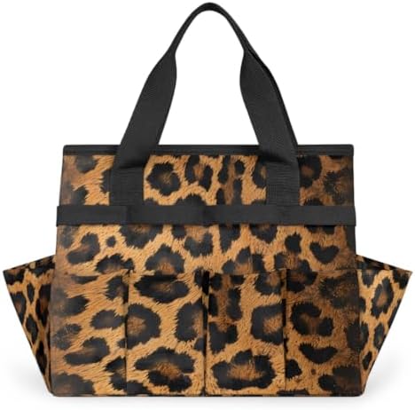 Leopard Print Garden Tool Bag Organizer Heavy Duty Wild Safari Skin Pattern Gardening Tote Bag with 10 Pockets for Women Men Gardening Gifts by Home