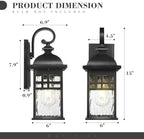 Emliviar Outdoor Light Fixture Wall Mount, Exterior Wall Sconce for Front Porch, Black Finish with Water Ripple Glass, DE279B BK-WP - Image 6