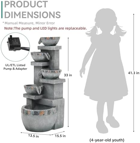 4-Tier Outdoor Water Fountain Outdoor with Pebbles and Warm LED Lights - Image 4