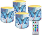 4 Pcs Flameless Votive Candles Battery Operated LED Pillar Candle Tealights Long Lasting with Remote Timer for Indoor Outdoor Coastal Home Decor Butterfly Marble Texture Blue by Unknown