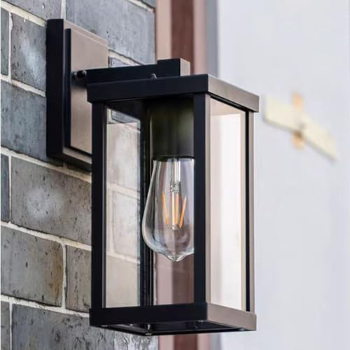 Outdoor Wall Light Fixtures, Exterior Waterproof Lanterns, Porch Sconces Wall Mounted Lighting with E26 Sockets & Glass Shades, Modern Matte Black Wall Lamps for Patio Front Door Entryway (3) - Image 3