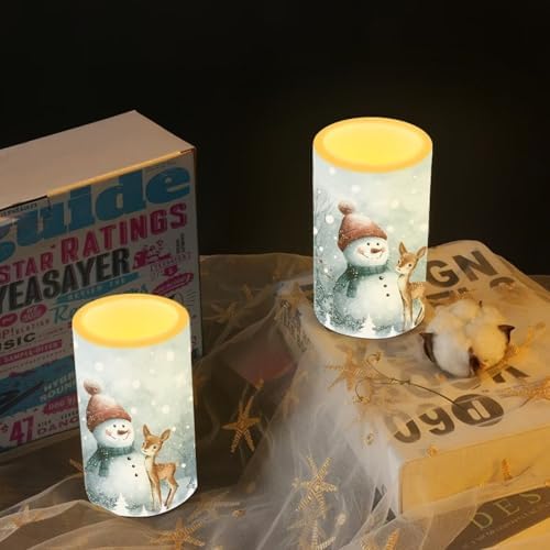 Flameless Candles Bulk Set of 2 Flickering Battery Operated Candles with Remote and Timers Christmas Snowman Deer Print Battery Tealights for New Year Party Decoration LED Pillar Lights - Image 6