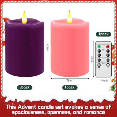 Retisee Flameless LED Candles Real Wax, 4 Pcs, Purple,Pink, 3 x 4 in - Image 2