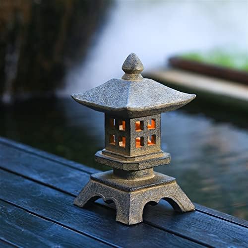 RAN Pagoda Solar Powered LED Garden Light, Japanese Style Asian Decor Resin Pagoda Lantern Outdoor Statue, 9.1 inch (Color : Gray, Size : 5.1" x 5.1" x 9.1") - Image 4