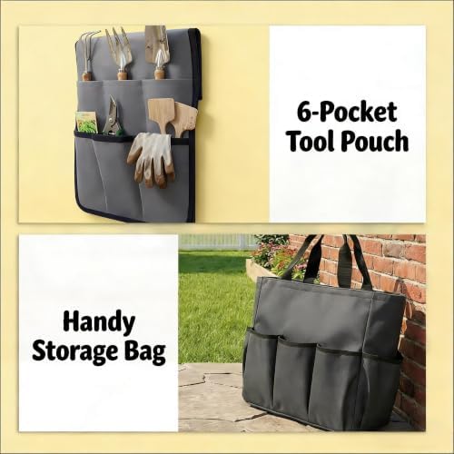 Heavy Duty Foldable Garden Stool with Kneeler and Tool Pouch, Dark Gray - Image 6