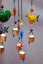 Beautiful Large Wind Chimes Outdoor Sound Rich Relaxing Tones - Carousel with Tin Bells and Beads - Music to Your Ears (6 x 15 inches, Red Green Blue Birds) - Image 3