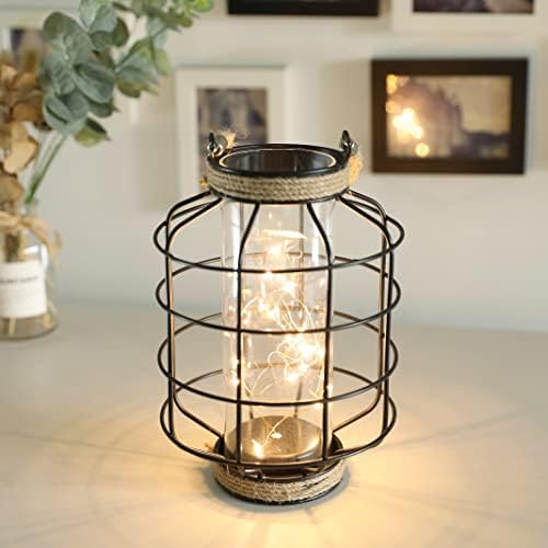 JHY DESIGN Metal Cage LED Lantern Battery Powered,9.4" Tall Cordless Accent Light with 20pcs Fairy Lights Great for Weddings Parties Patio Events Indoors Outdoors. by JHYDESIGN